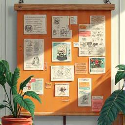 Mood board with different art styles, character expressions, and inspirational imagery for character design.