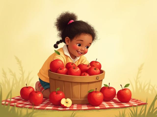 Illustrations for a math book showing children counting apples