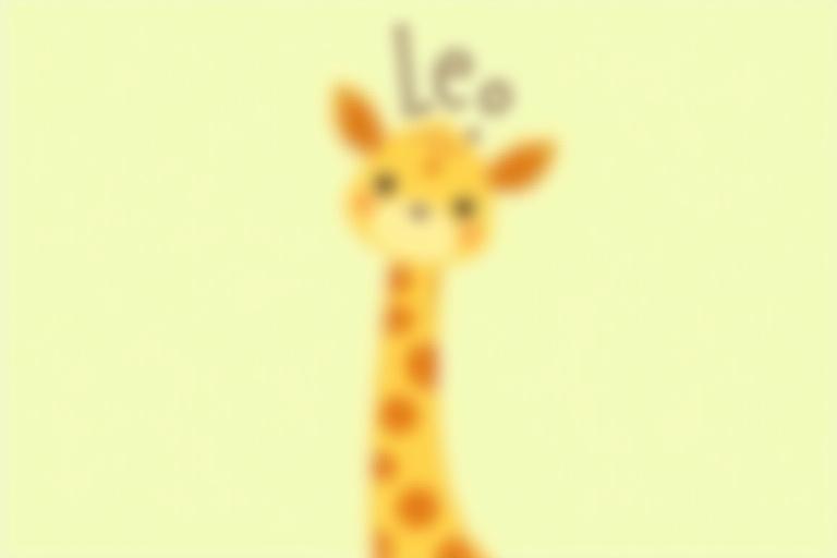 The same giraffe illustration, now with the name 'Leo' elegantly inscribed above its head in a matching whimsical font.